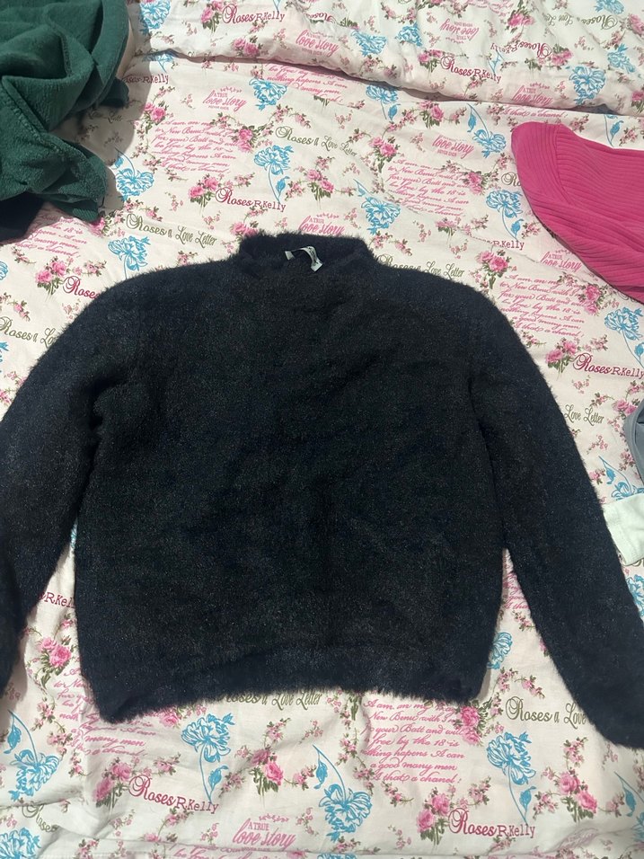 kadın tüylü yünlü siyah kazak - Görsel 2