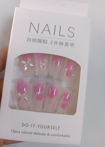Pembe Doğal Görünümlü 12'li Tırnak Süsleme Seti - Görsel 7