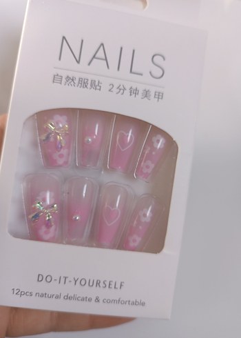 Pembe Doğal Görünümlü 12'li Tırnak Süsleme Seti - Görsel 6