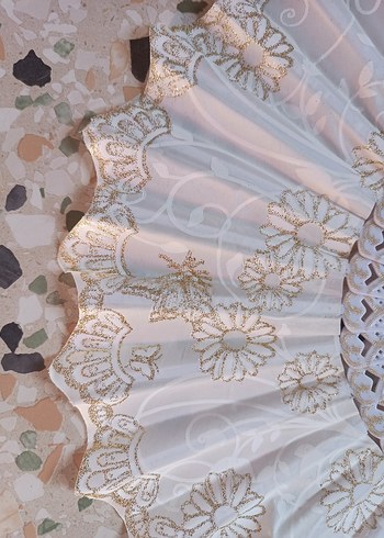 Dantel İşlemeli Beyaz ve Siyah Yelpaze - Görsel 7