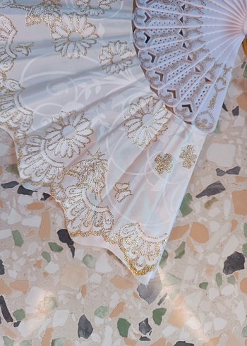 Dantel İşlemeli Beyaz ve Siyah Yelpaze - Görsel 6