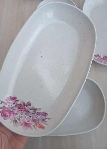 12 adet Çiçek Desenli Beyaz melamin Tabak Seti - Görsel 3