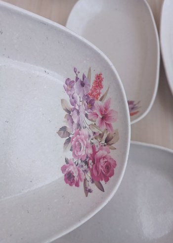 12 adet Çiçek Desenli Beyaz melamin Tabak Seti - Görsel 7