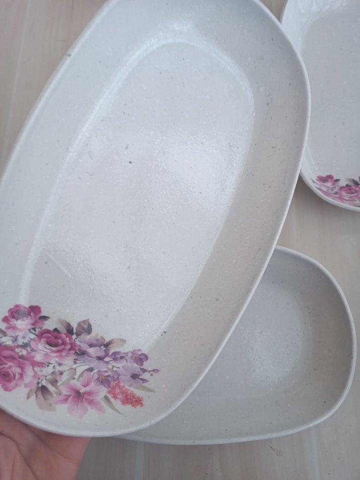 12 adet Çiçek Desenli Beyaz melamin Tabak Seti - Görsel 4