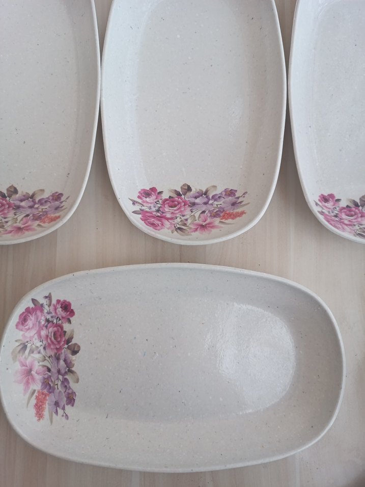 12 adet Çiçek Desenli Beyaz melamin Tabak Seti - Görsel 2