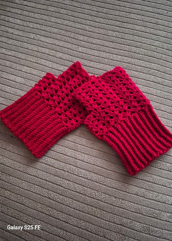 koyu kırmızı  Örgü Bohem Kadın Eldiveni - Görsel 2