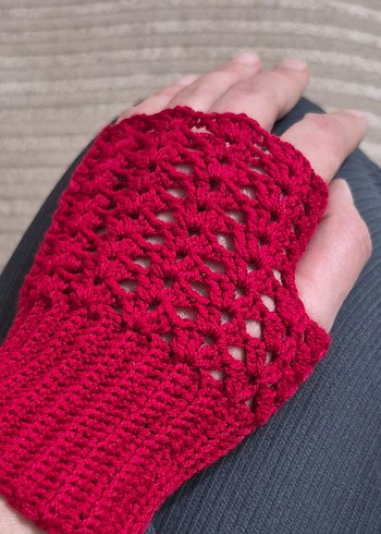 koyu kırmızı  Örgü Bohem Kadın Eldiveni - Görsel 3