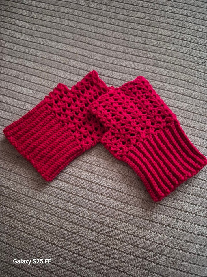 koyu kırmızı  Örgü Bohem Kadın Eldiveni - Görsel 2