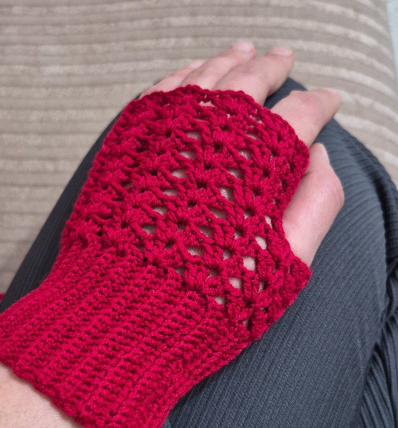 koyu kırmızı  Örgü Bohem Kadın Eldiveni - Görsel 3