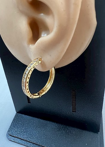 Stainless Steel Altın Renk Klipsli Halka Küpe - Görsel 2