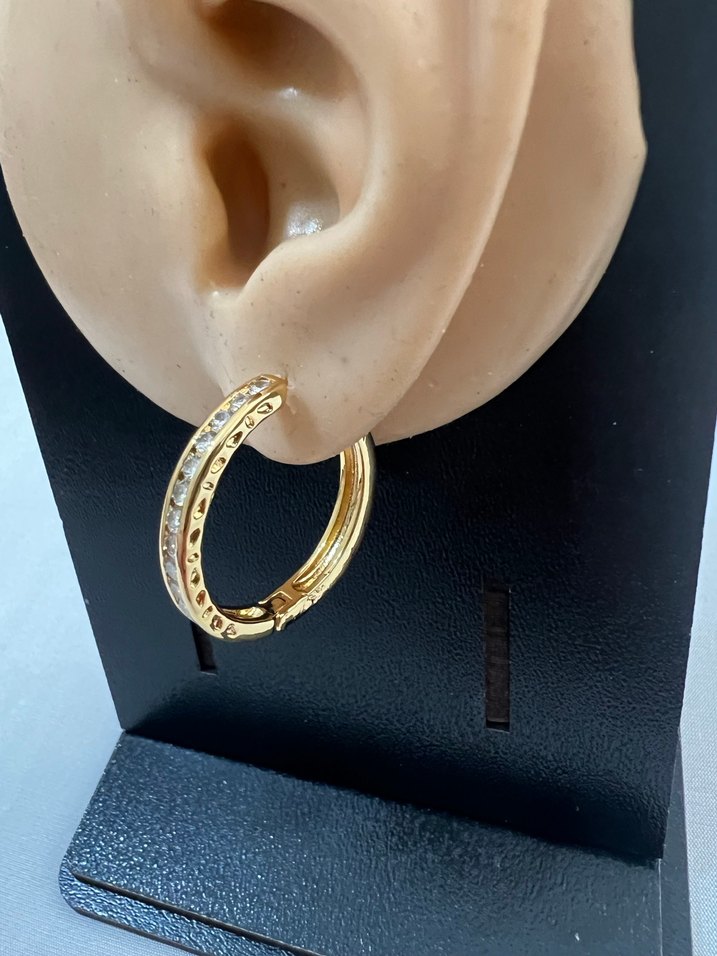 Stainless Steel Altın Renk Klipsli Halka Küpe - Görsel 2