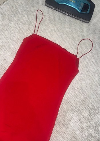 Kırmızı Mini İp Askılı Elbise - Görsel 2