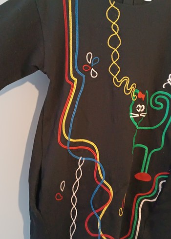 Fermuarlı Çok Renkli Desenli Kedi Temalı Tunik - Görsel 4