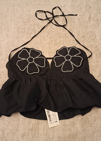 Nakışlı Siyah Mini Straplez Büstiyer - Görsel 2