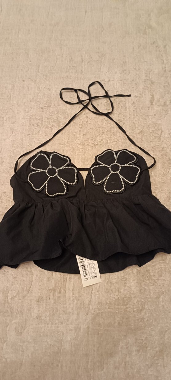Nakışlı Siyah Mini Straplez Büstiyer - Görsel 2