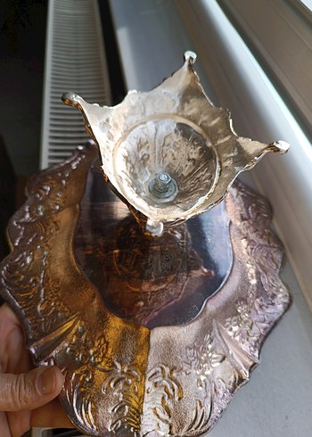 Vintage gümüş  Renkli Parlak Tabak - Görsel 9