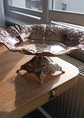 Vintage gümüş  Renkli Parlak Tabak - Görsel 6