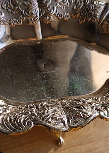 Vintage gümüş  Renkli Parlak Tabak - Görsel 11