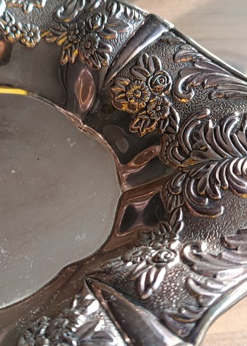 Vintage gümüş  Renkli Parlak Tabak - Görsel 10