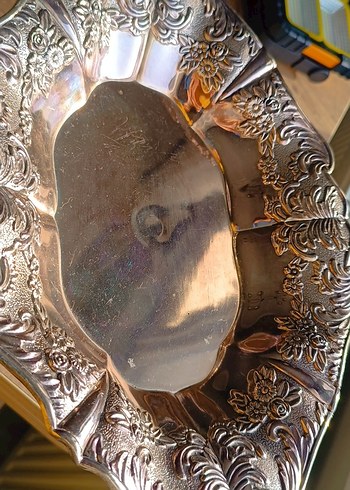 Vintage gümüş  Renkli Parlak Tabak - Görsel 5