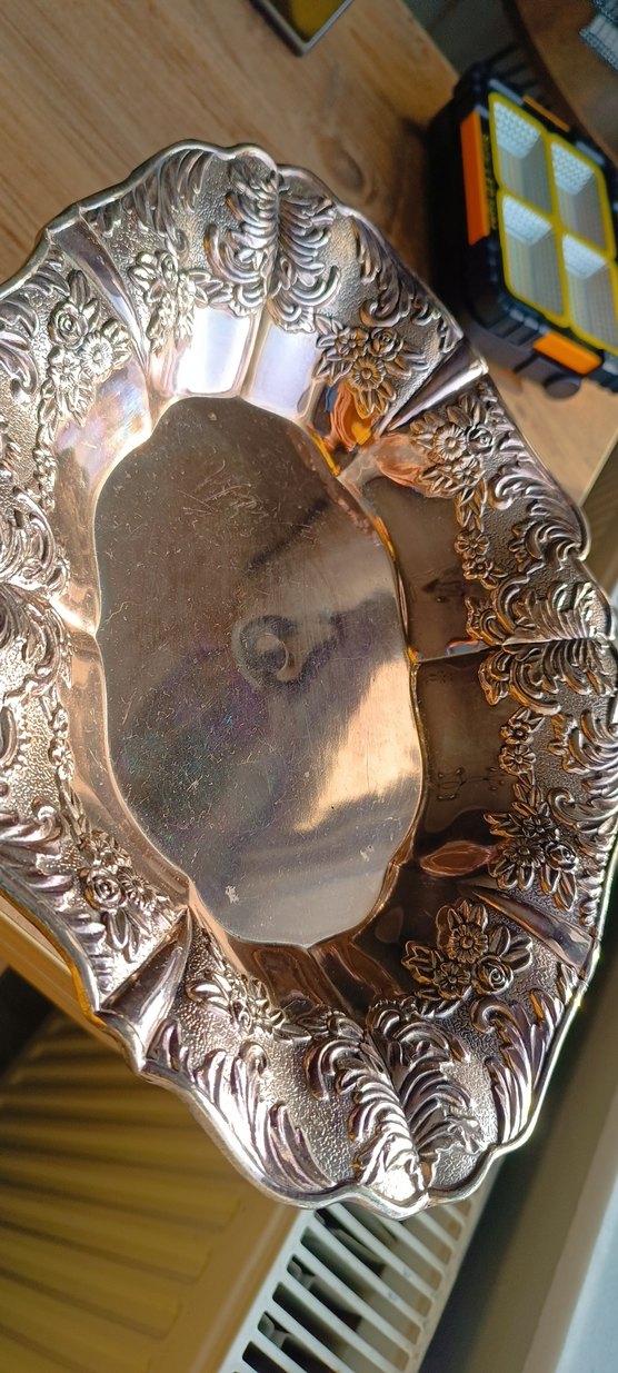 Vintage gümüş  Renkli Parlak Tabak - Görsel 5