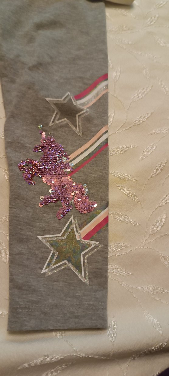 Simli Baskılı Gri Kız Tayt - Görsel 2