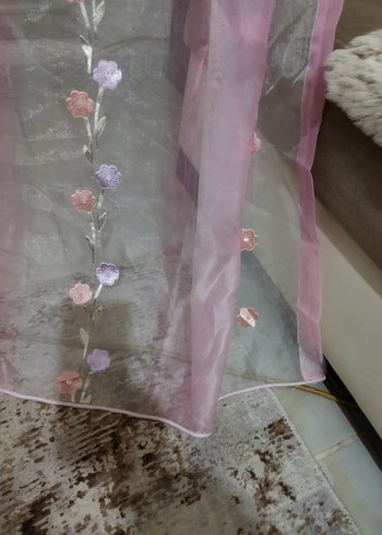 Nakışlı Pembe Tül Perde - Görsel 11