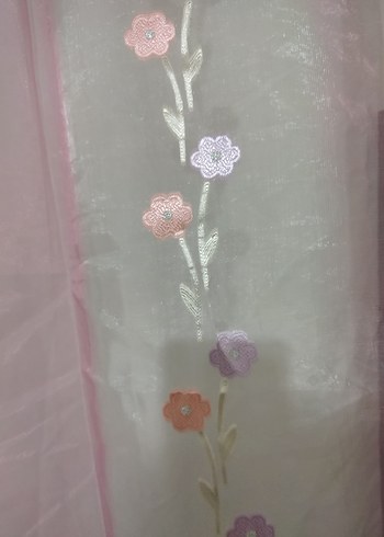 Nakışlı Pembe Tül Perde - Görsel 5