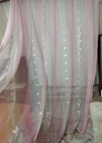 Nakışlı Pembe Tül Perde - Görsel 8