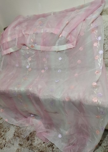 Nakışlı Pembe Tül Perde - Görsel 6