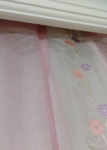 Nakışlı Pembe Tül Perde - Görsel 10