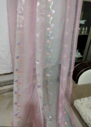 Nakışlı Pembe Tül Perde - Görsel 3