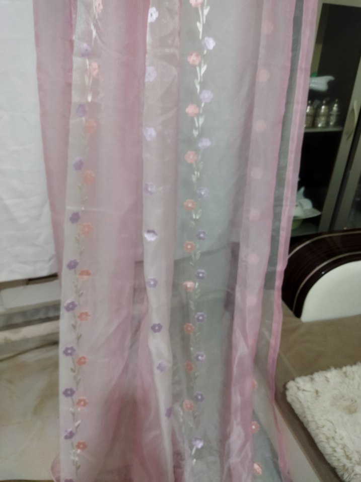 Nakışlı Pembe Tül Perde - Görsel 3