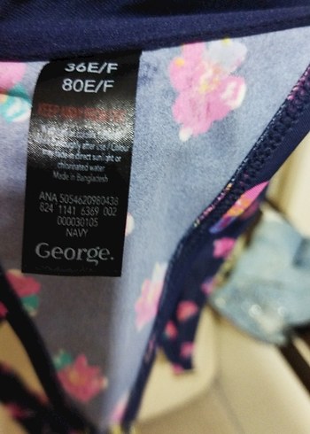 50 Beden lacivert Renk Kadın Mavi Çiçekli Vintage Bikini Üstü