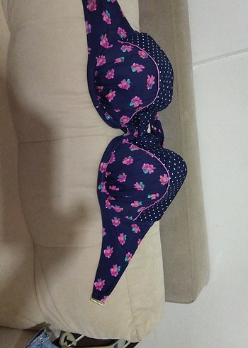 50 Beden Kadın Mavi Çiçekli Vintage Bikini Üstü