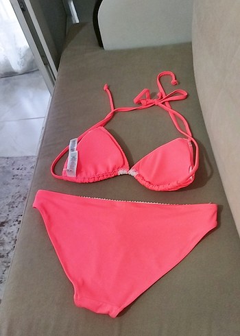 40 Beden turuncu Renk Pembe Strappy Kadın Bikini Takımı