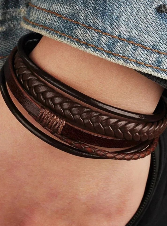 Erkek Kahverengi Bohem Deri Bileklik - Görsel 2