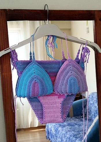 xs Beden Bohem Renkli Örgü Bikini Takımı
