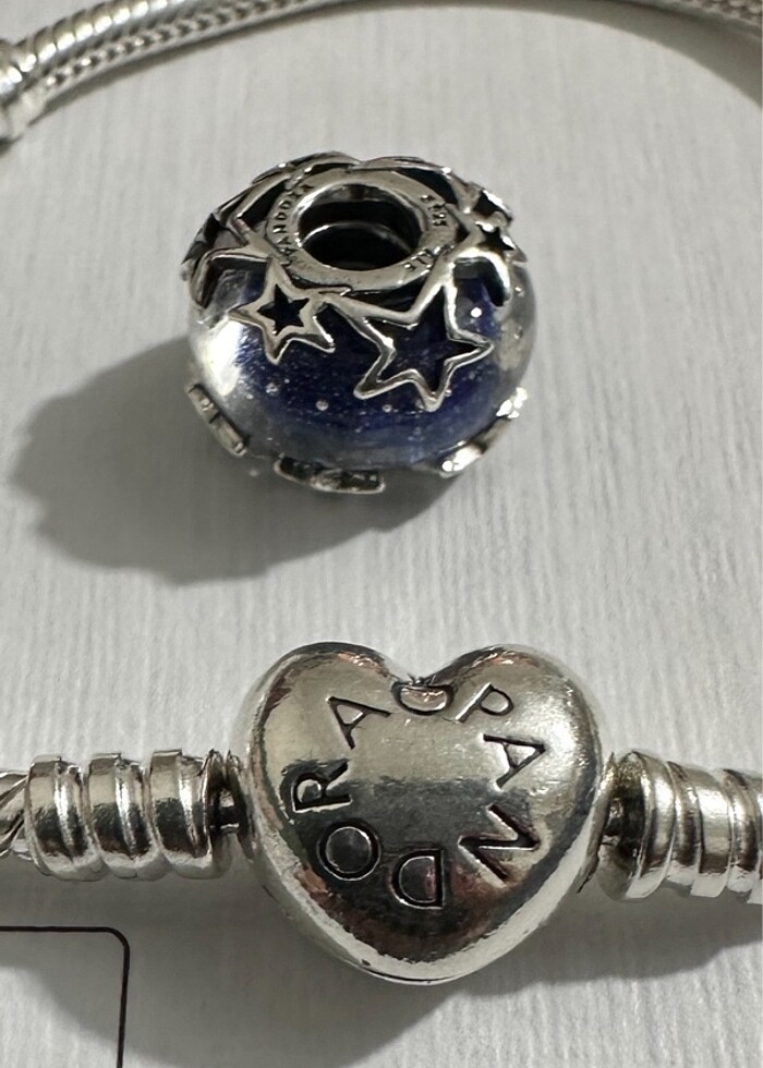 Orjinal Pandora charm.  Galaksi mavi yıldız murano - Görsel 2