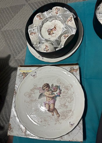 Vintage bernardo fine porcelain melek figürlü fincan takımı - Görsel 2