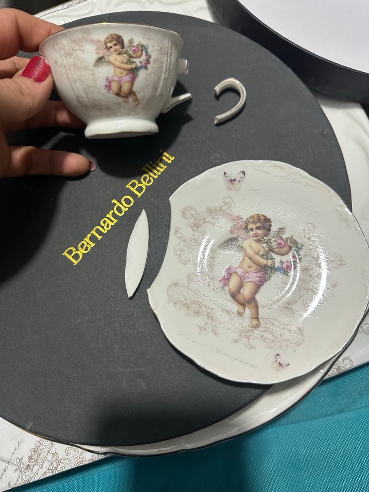 Vintage bernardo fine porcelain melek figürlü fincan takımı - Görsel 4