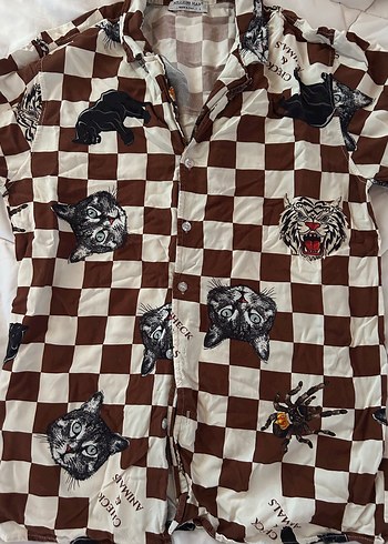 Vintage Hayvan Desenli Unisex Kısa Kollu Gömlek