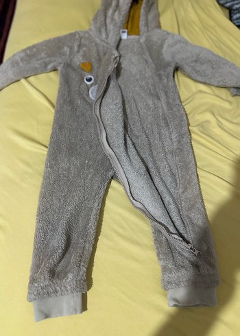 Bej Peluş Bebek Tulumu Kapüşonlu - Görsel 4