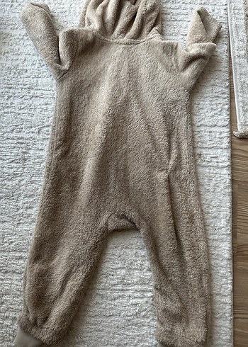 Bej Peluş Bebek Tulumu Kapüşonlu - Görsel 6