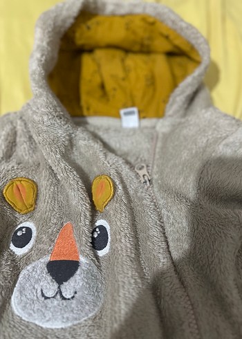 Bej Peluş Bebek Tulumu Kapüşonlu - Görsel 5