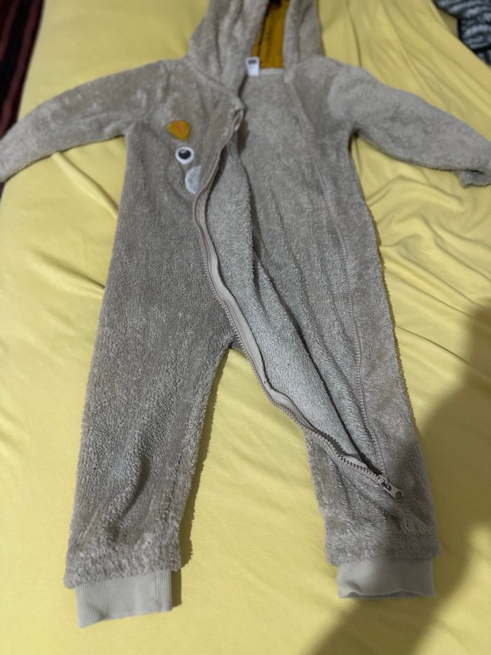 Bej Peluş Bebek Tulumu Kapüşonlu - Görsel 4