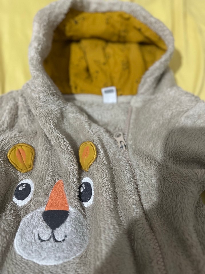 Bej Peluş Bebek Tulumu Kapüşonlu - Görsel 5