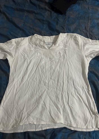 Bohem şike bezi V Yaka Kısa Kollu Beyaz Kadın Bluz - Görsel 5