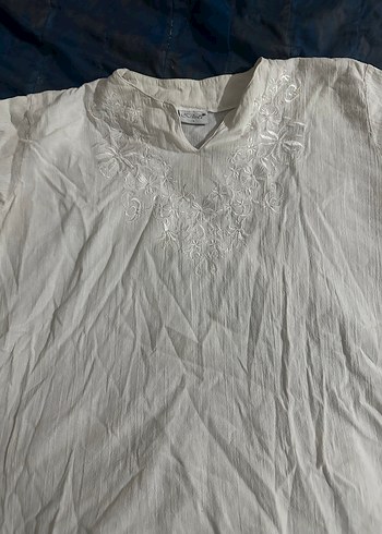 Bohem şike bezi V Yaka Kısa Kollu Beyaz Kadın Bluz - Görsel 4