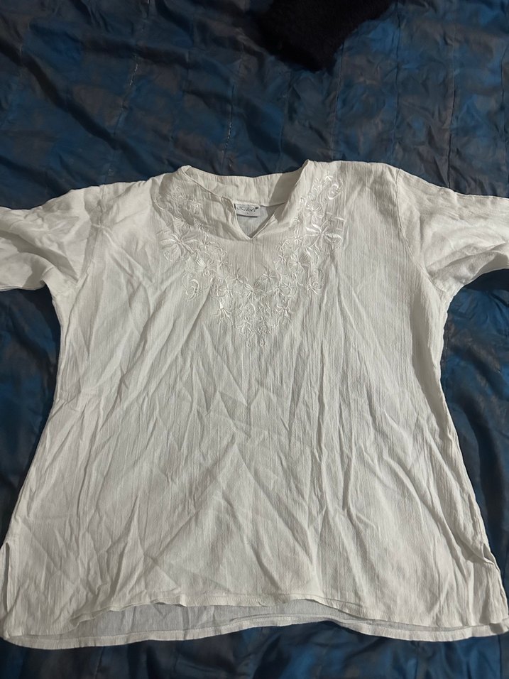 Bohem şike bezi V Yaka Kısa Kollu Beyaz Kadın Bluz - Görsel 5